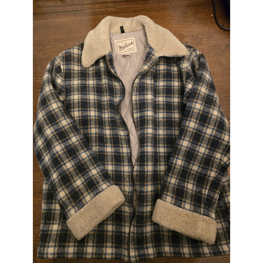 Woolrich Women's M Plaid Wool Jacket Sherpa Collar Quilted Lined Zip Coat